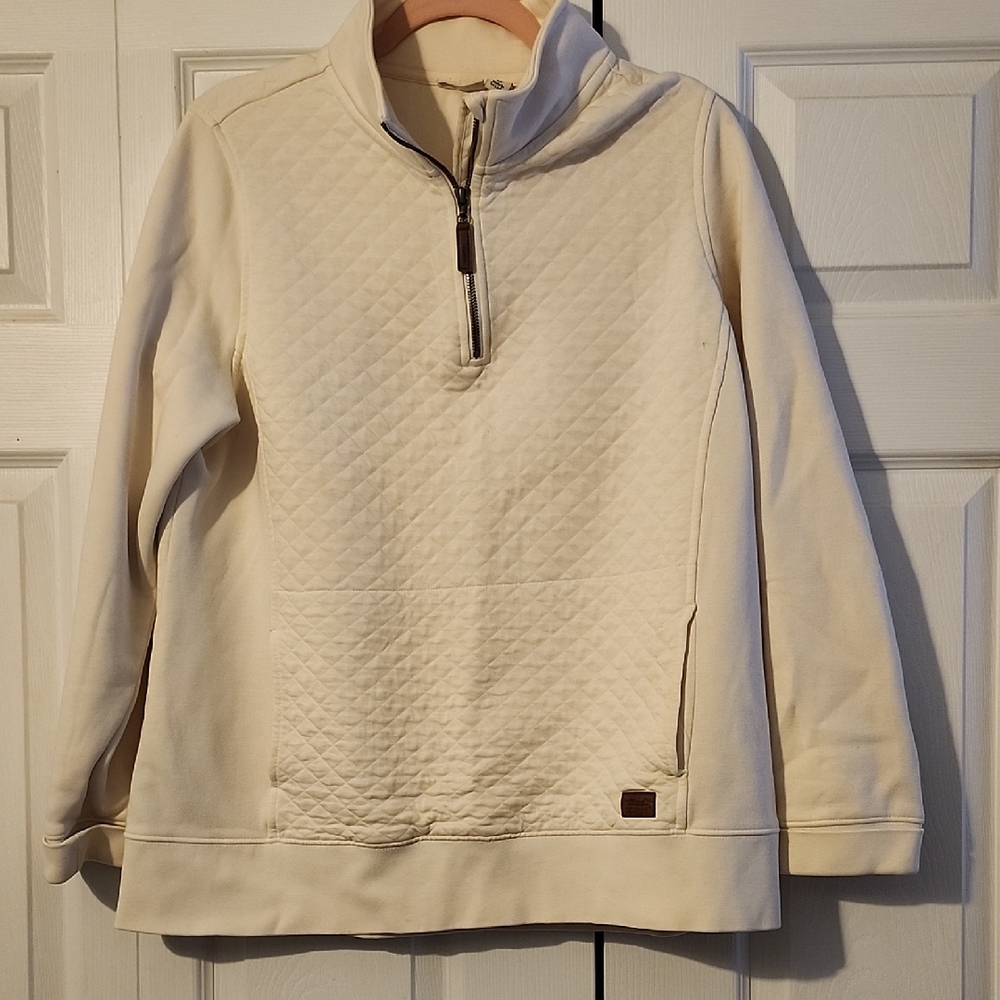 L.L. Bean Off-White Quilted Half-Zip Pullover